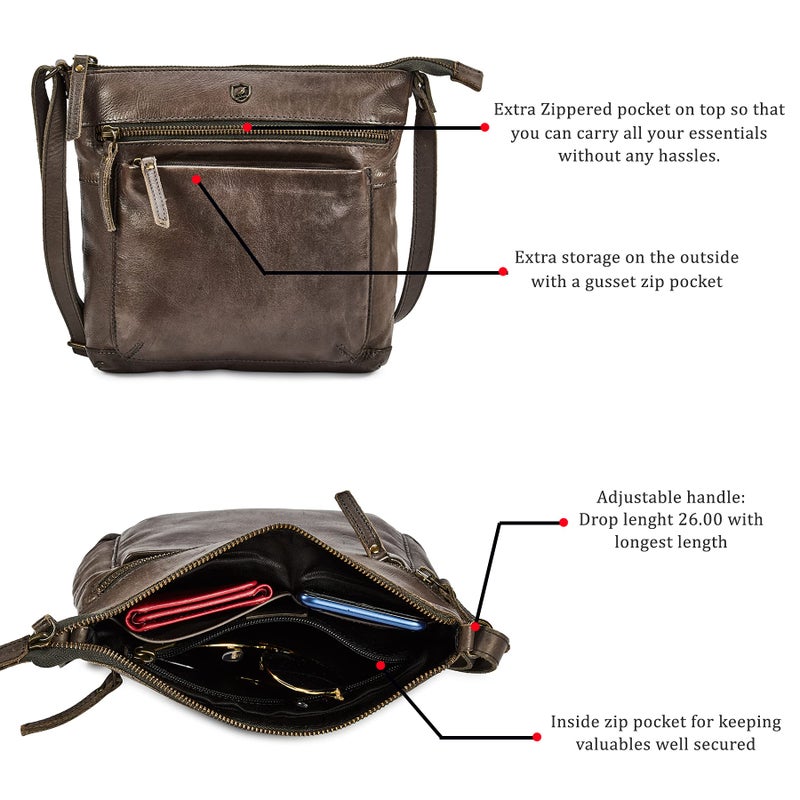 Cochoa Real Leather Purse for Women Crossbody Bag Travel Shoulder Handbag Small Vintage Pocketbook (Taupe Washed Vintage) - Image 2